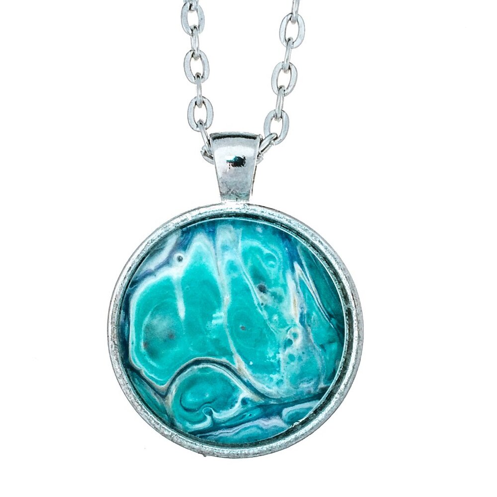 New Handmade Fluid Art Necklace & Pendant Turquois